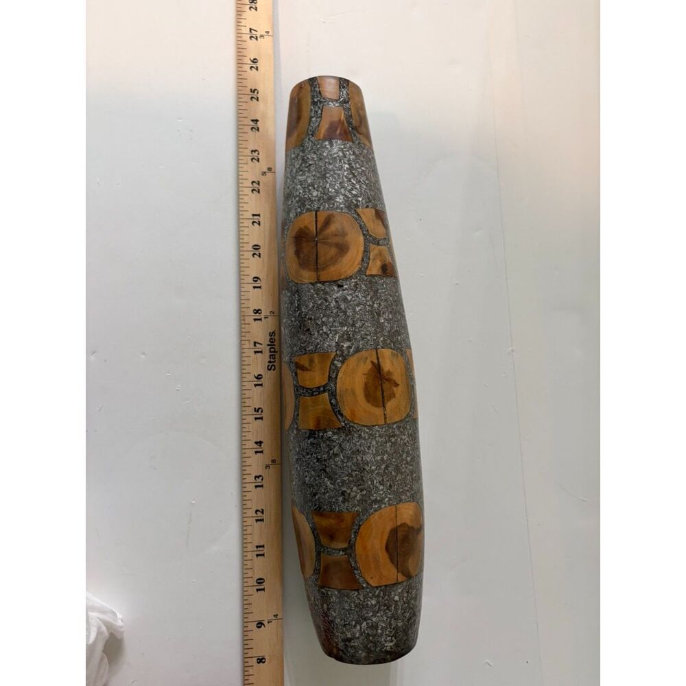 Vtg Philippines Wood Vase 14" tall resin and wood
